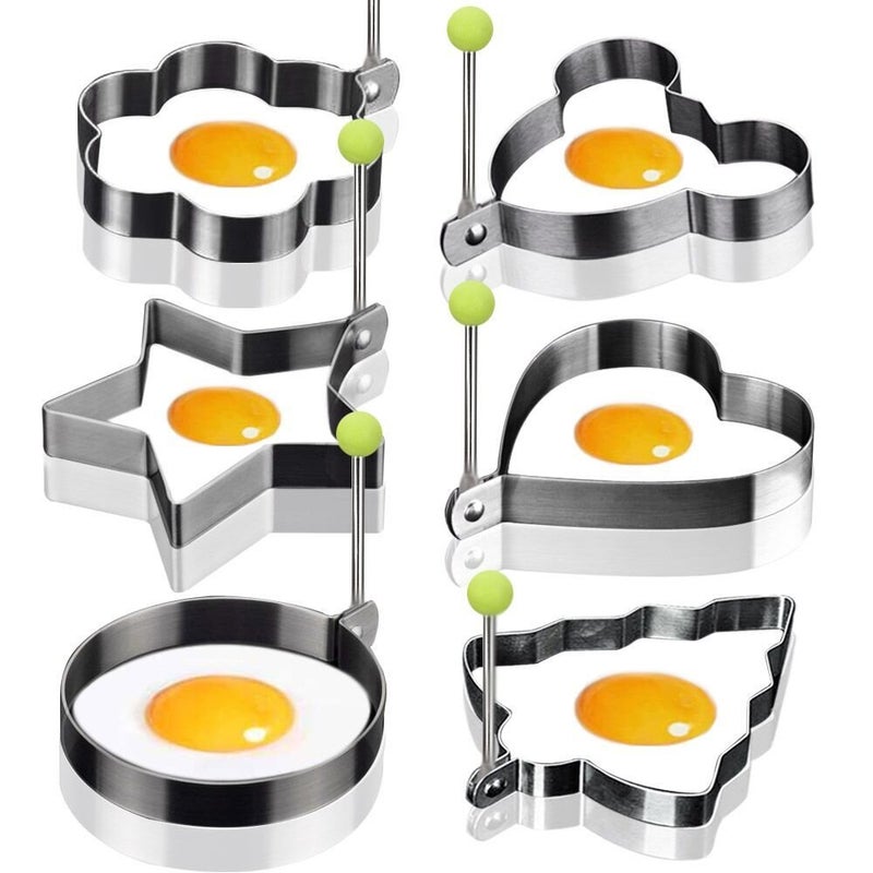 SWETON Egg Molds Egg Shaper Egg Ring Pancake Maker with Handle-6PCS - Image 1